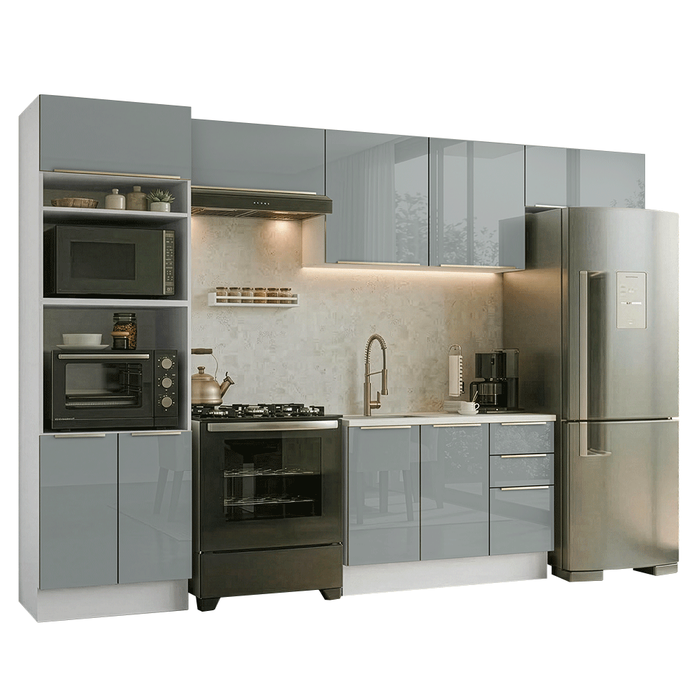 Combo completo de Cocina 350 x 60 cm Blanco/Gris Lux Madesa 02