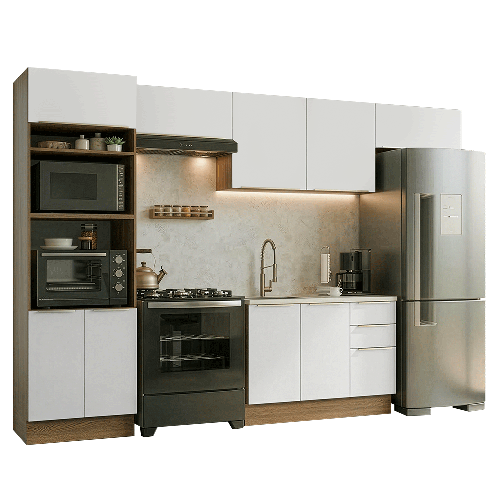 Combo completo de Cocina 350 x 60 cm Marrón/Blanco Aterciopelado Lux Madesa 02