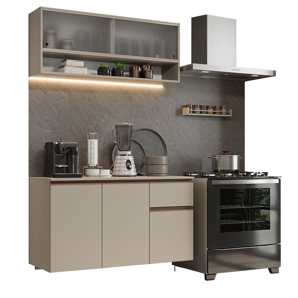 Cocina Compacta 120 cm Sin Patas Nice Crema 04