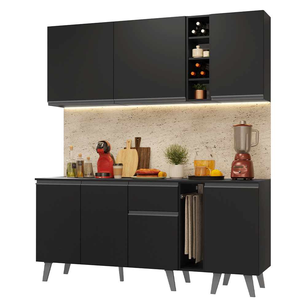 Cocina Compacta 180 cm Negro Nice Madesa 01
