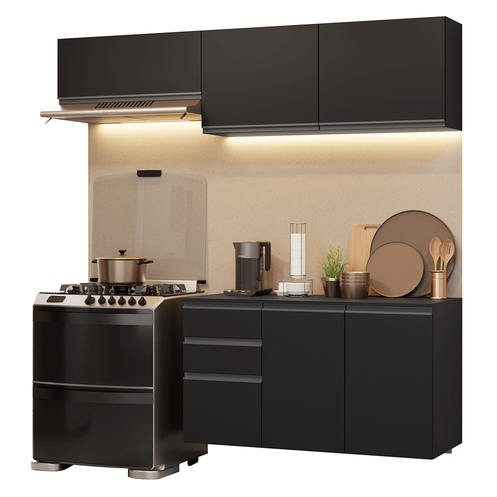Cocina Compacta 200 cm Flotante Negro Nice Madesa 05
