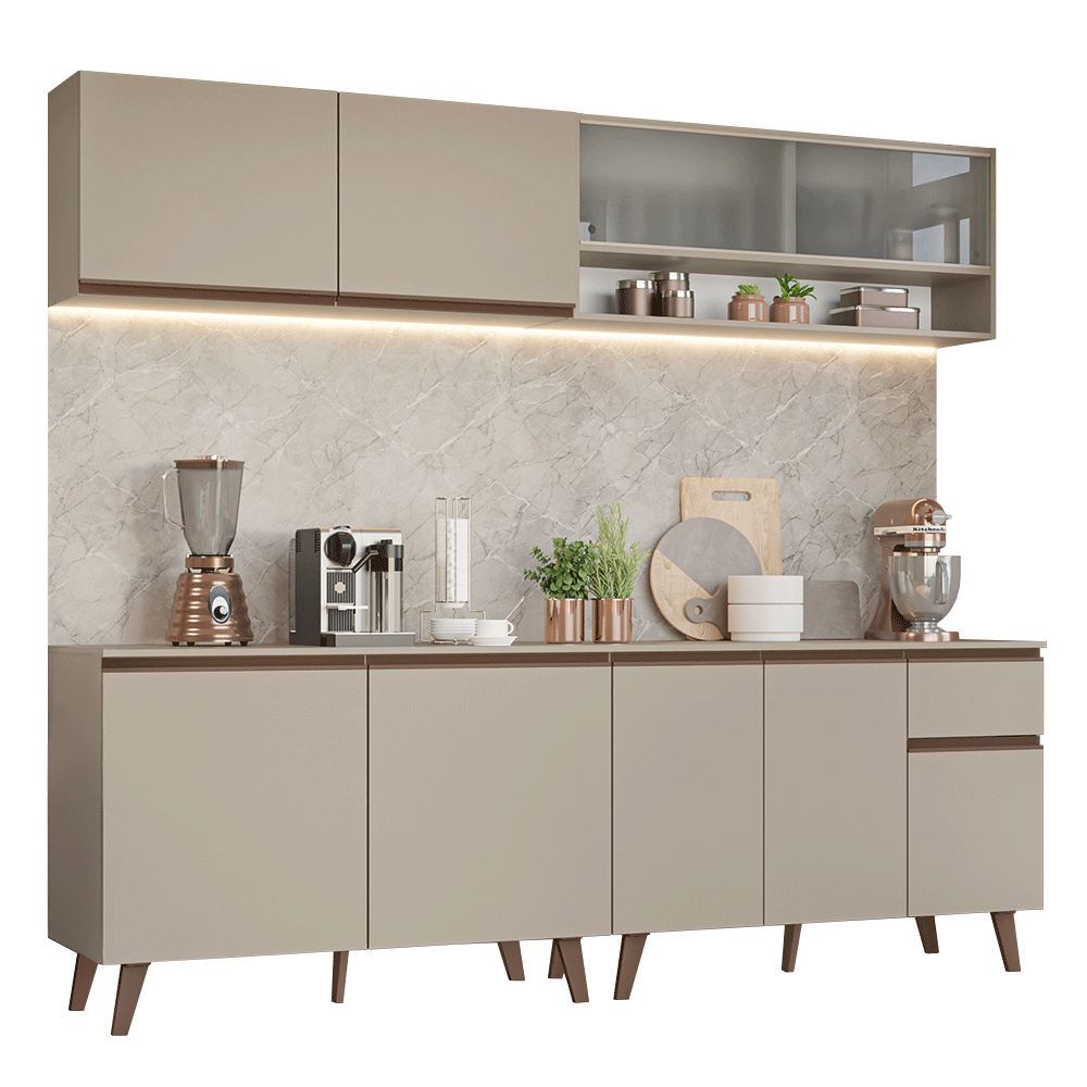 Combo de Cocina 240 cm Con Patas Nice Crema 02