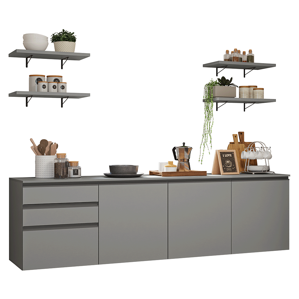 Combo completo de Cocina 240cm Flotante Gris Nice 10