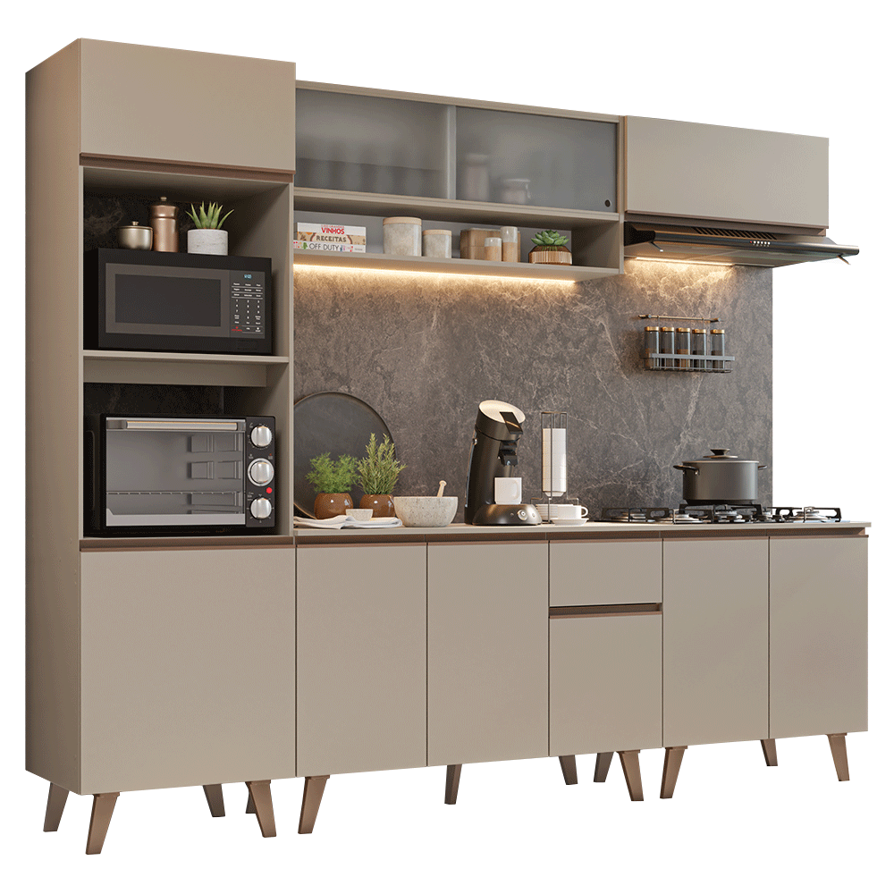 Combo de Cocina 260 cm Con Patas Nice Crema 02