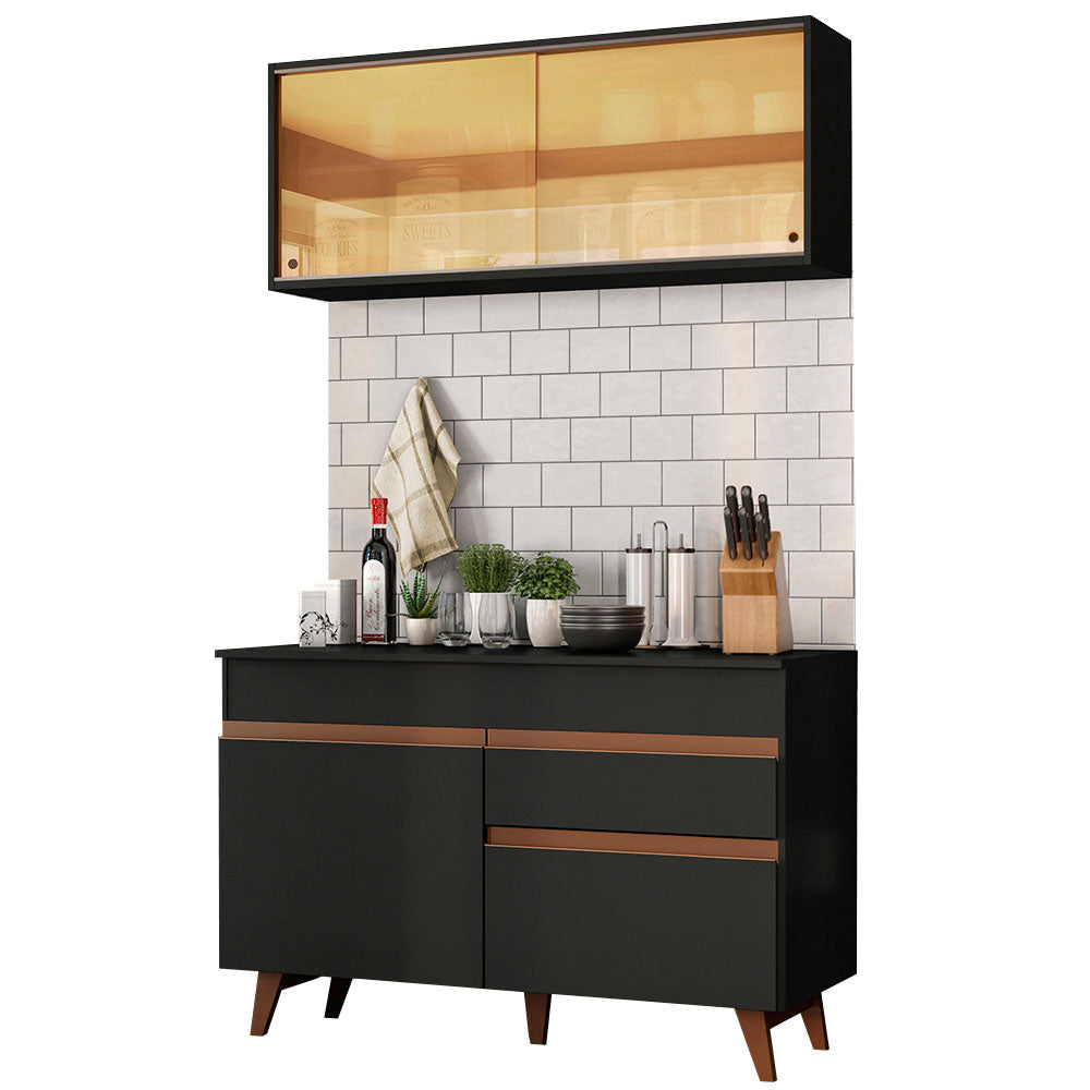 Mueble de Cocina Reims Madesa con Alacena y Bajo Mesada 120 cm 2 Puertas 1 Cajón Negro