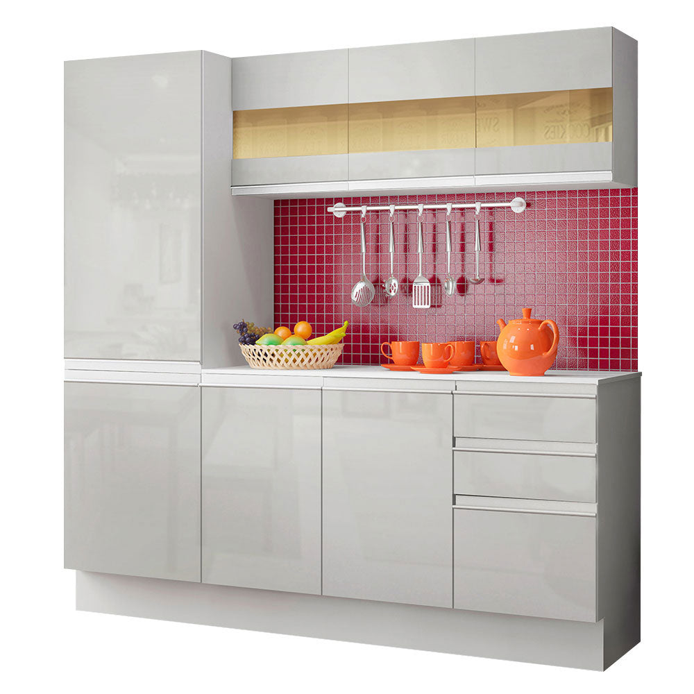 Cocina Compacta Smart 100% MDF Puertas Brillante 170 cm 8 Puertas 2 Cajones (Con Mesada) Blanco Madesa
