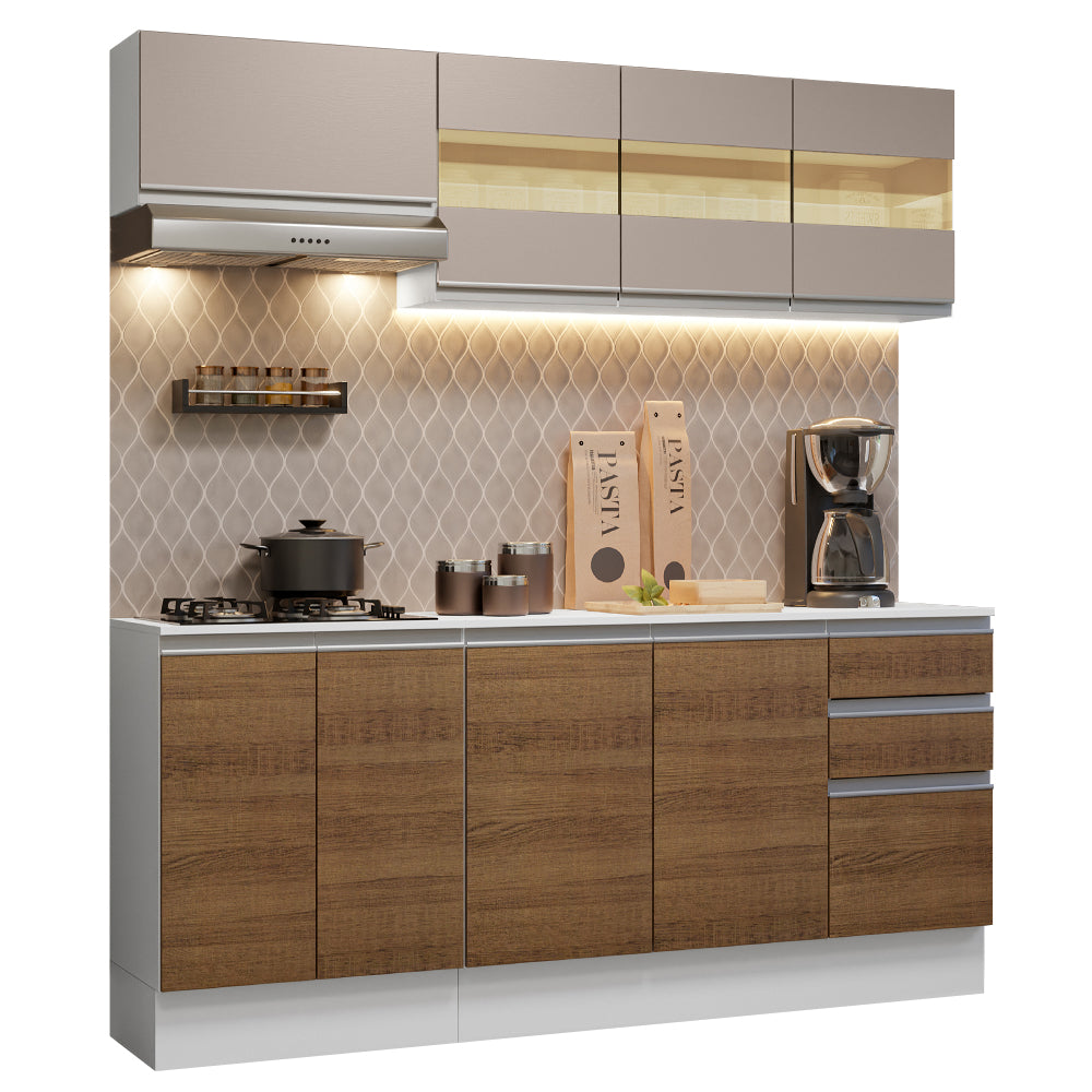 Cocina Compacta 100% MDF 180 cm Blanco/Marrón/Crema Smart Madesa 01
