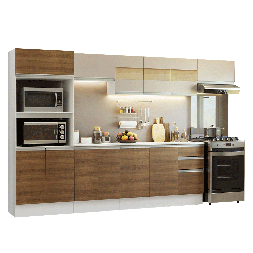 Combo de Cocina 100% MDF 310 cm Smart Blanco/Marrón/Crema 02