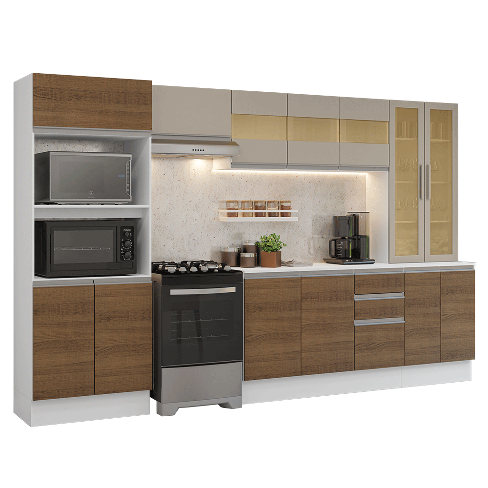 Combo de Cocina 310 cm Smart 100% MDF Blanco/Marrón/Crema 04
