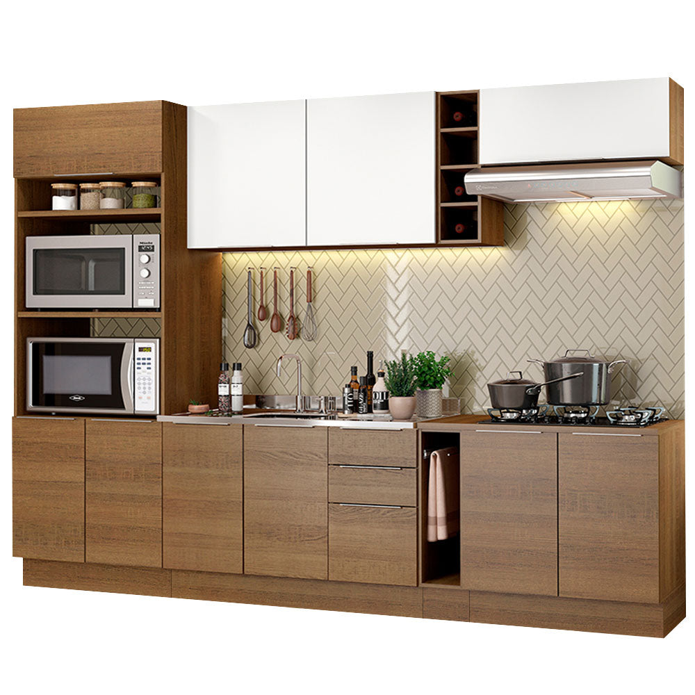 Combo Completo de Cocina 290cm Marrón/Marrón/Blanco Stella Madesa 01