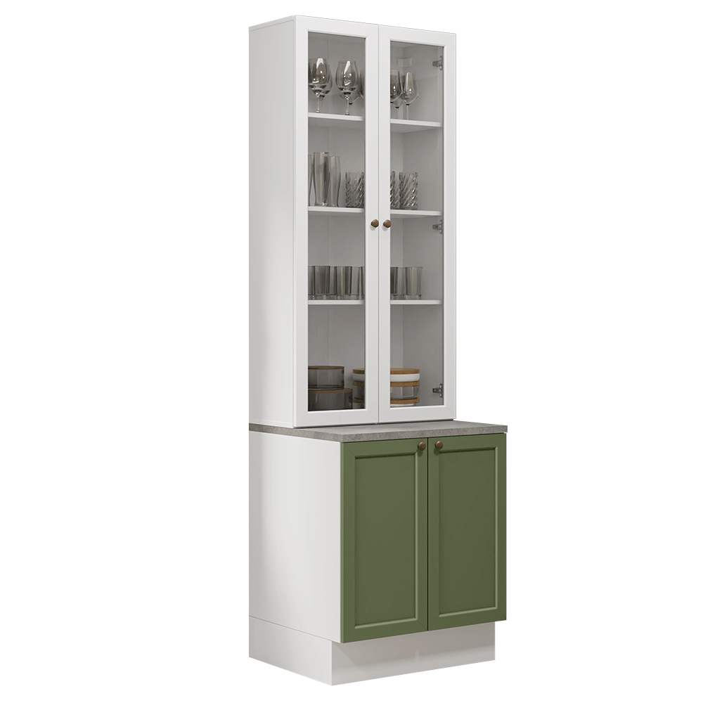 Kit Bajo Mesada + Cristalero 70 cm Vik Blanco/Verde/Blanco 01