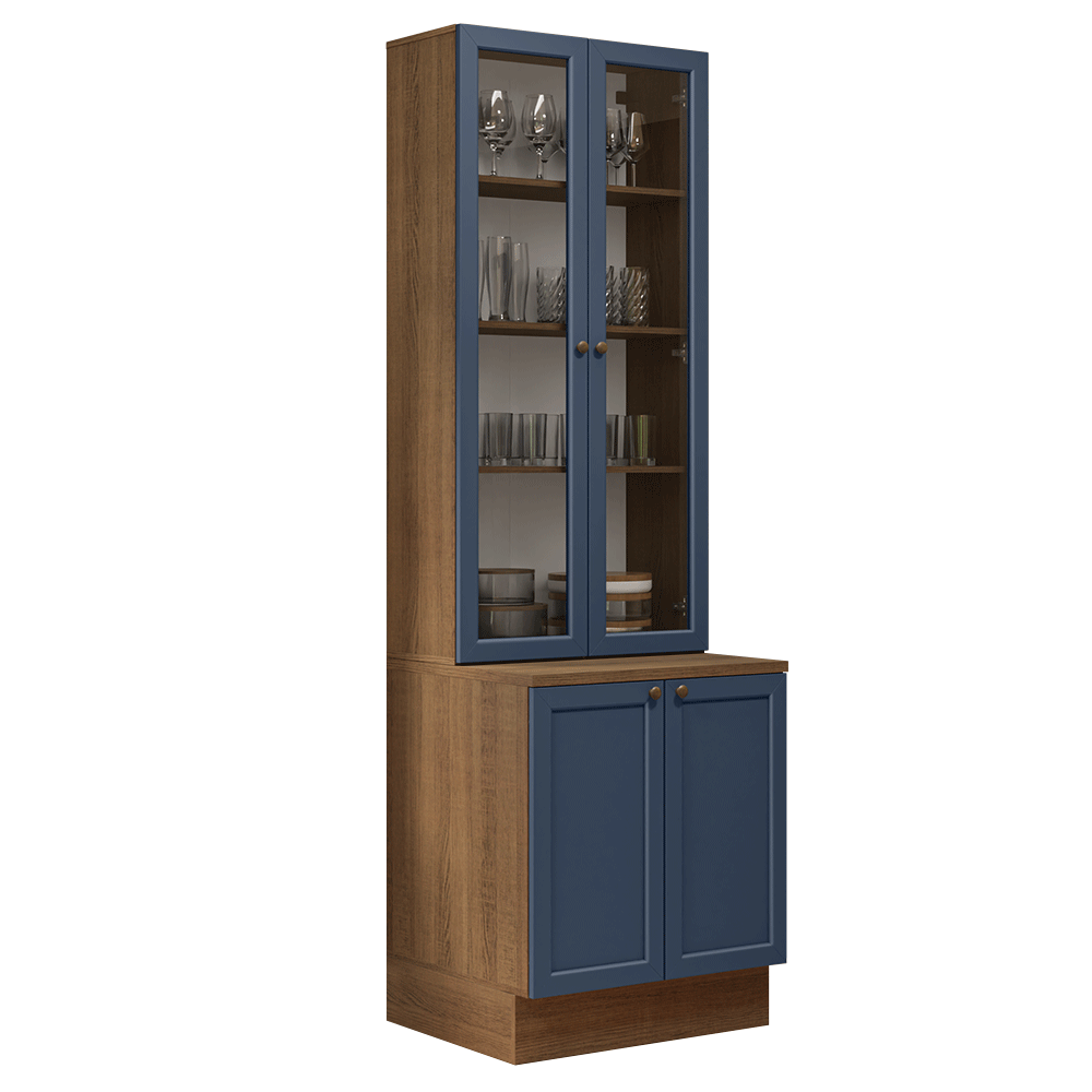 Kit Bajo Mesada + Cristalero 70 cm Vik Marrón/Azul 01