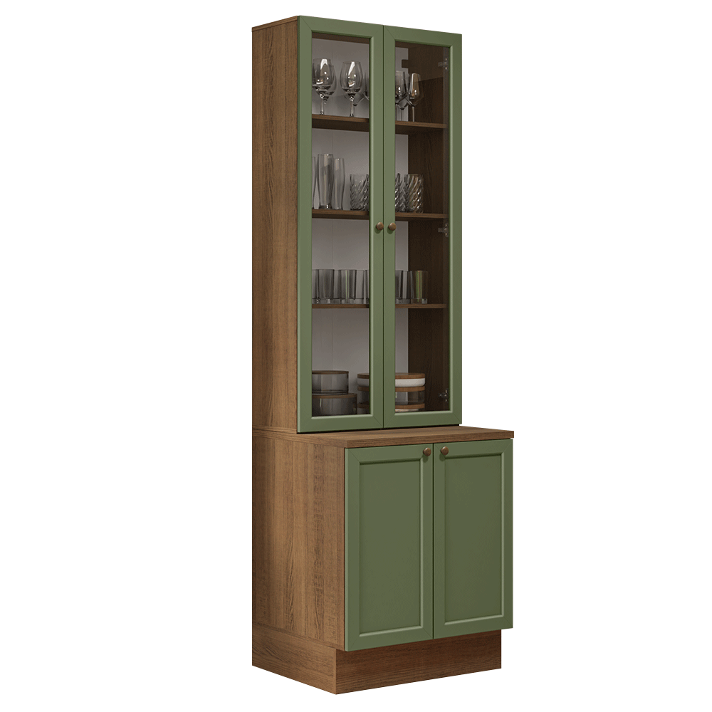 Kit Bajo Mesada + Cristalero 70 cm Vik Marrón/Verde 01