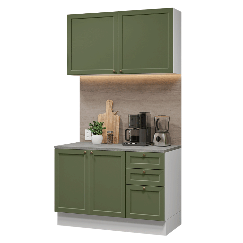Cocina Compacta 120 cm Vik Blanco/Verde 01