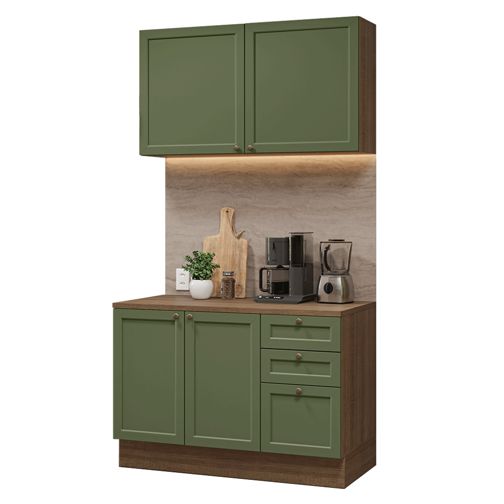 Cocina Compacta 120 cm Vik Marrón/Verde 01