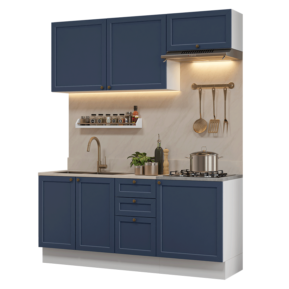 Cocina Compacta 180 cm Vik Blanco/Azul 01