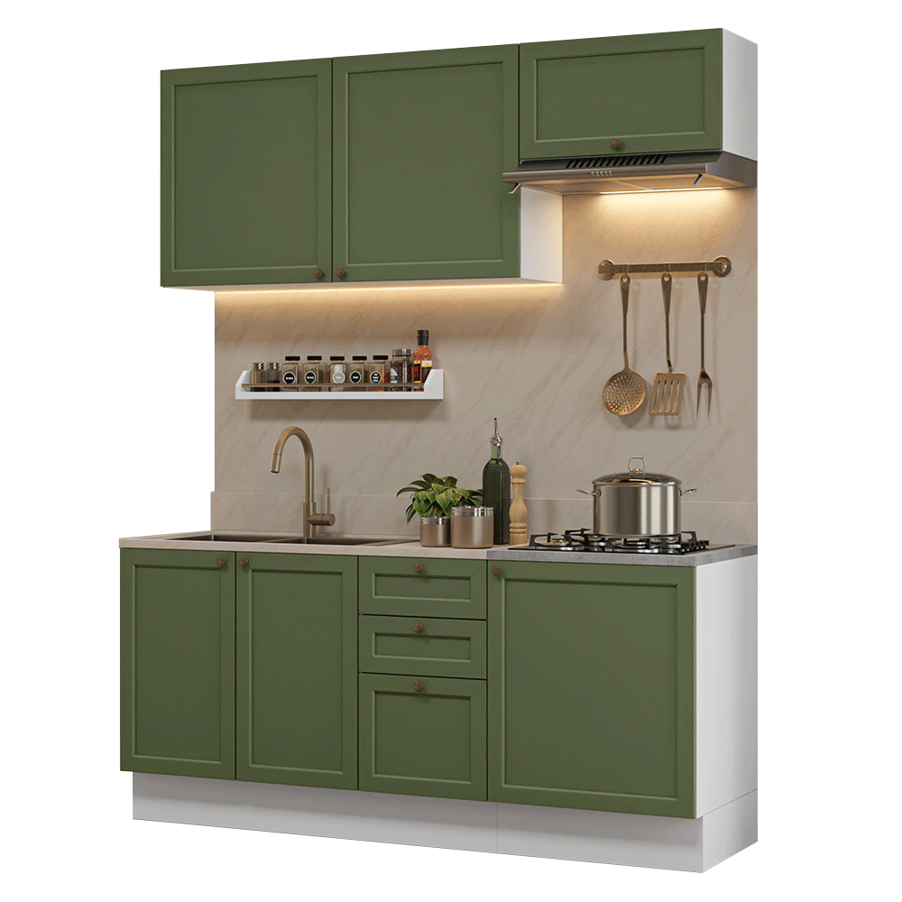 Cocina Compacta 180 cm Vik Blanco/Verde 01