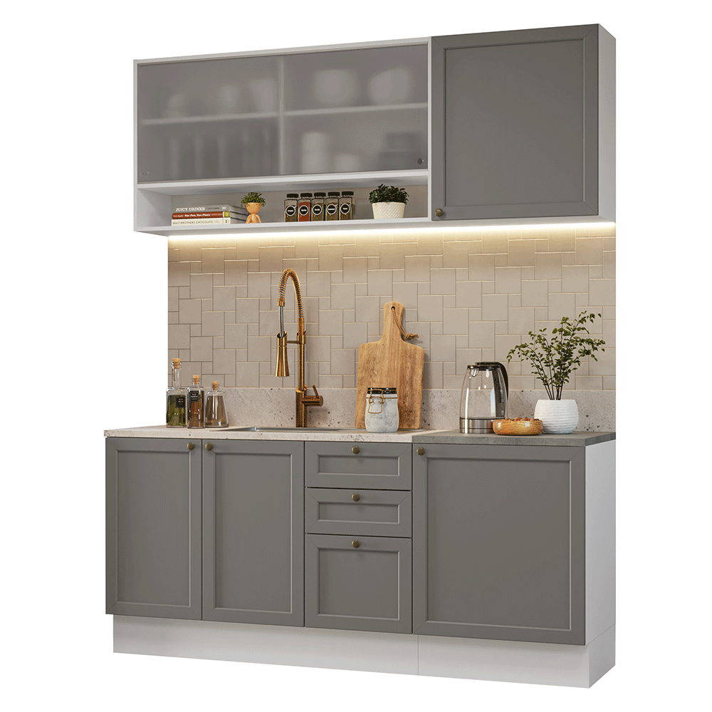 Cocina Compacta 180 cm Vik Blanco/Gris 03