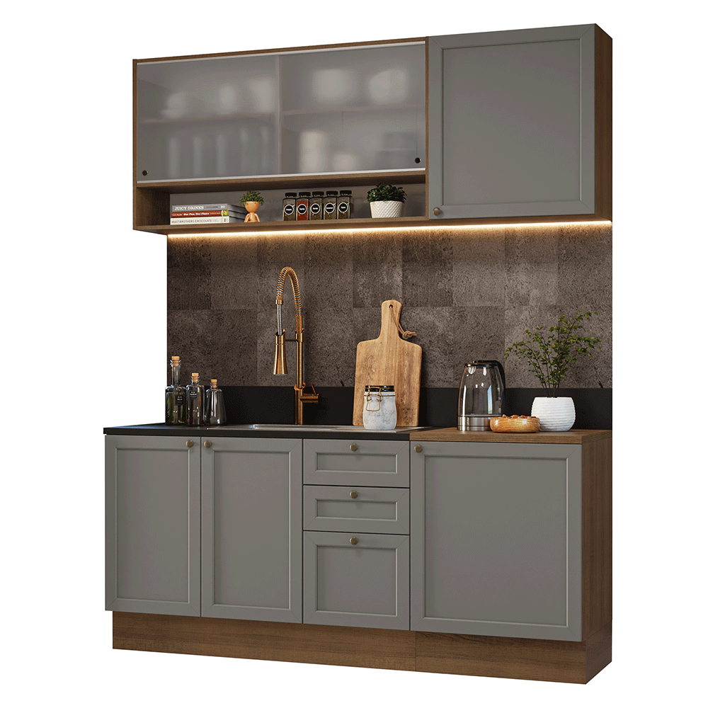 Cocina Compacta 180 cm Vik Marrón/Gris 03