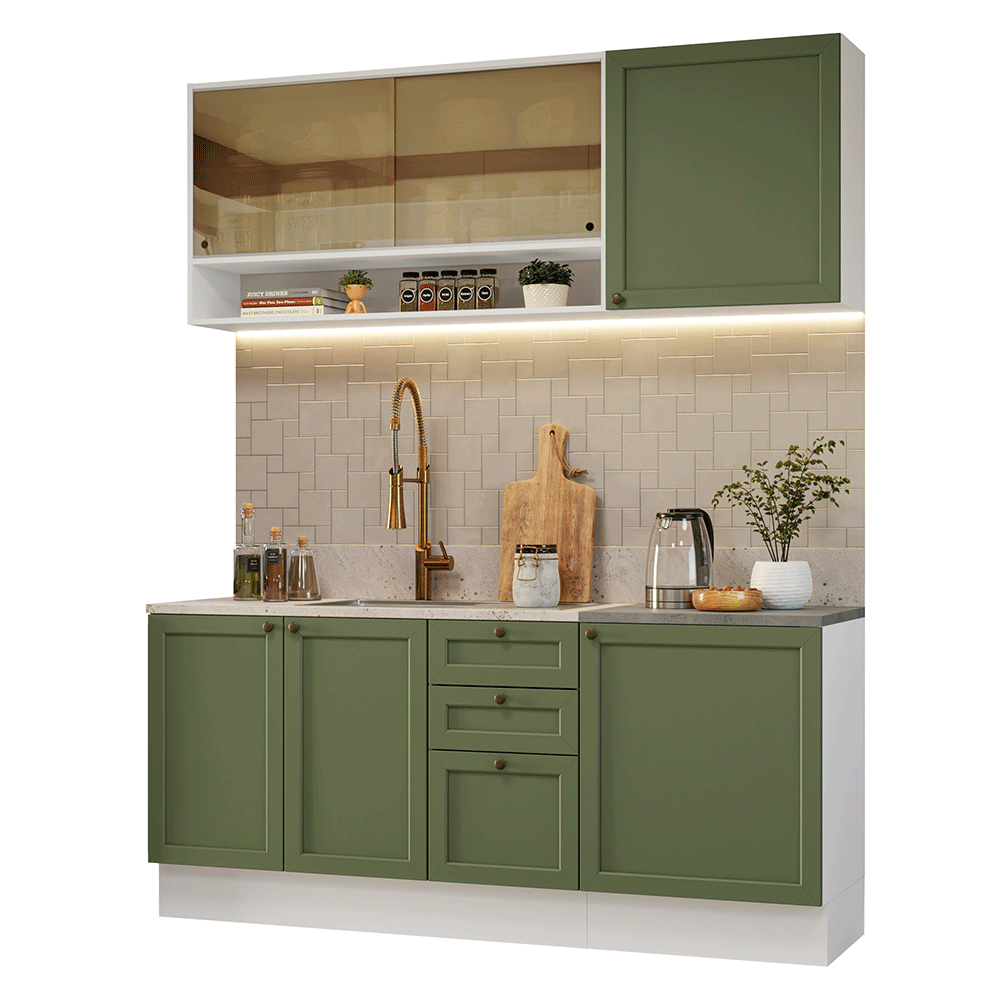 Cocina Compacta 180 cm Vik Blanco/Verde 04