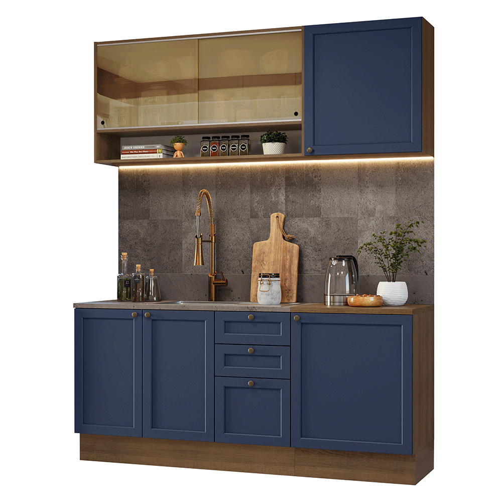 Cocina Compacta 180 cm Vik Marrón/Azul 04