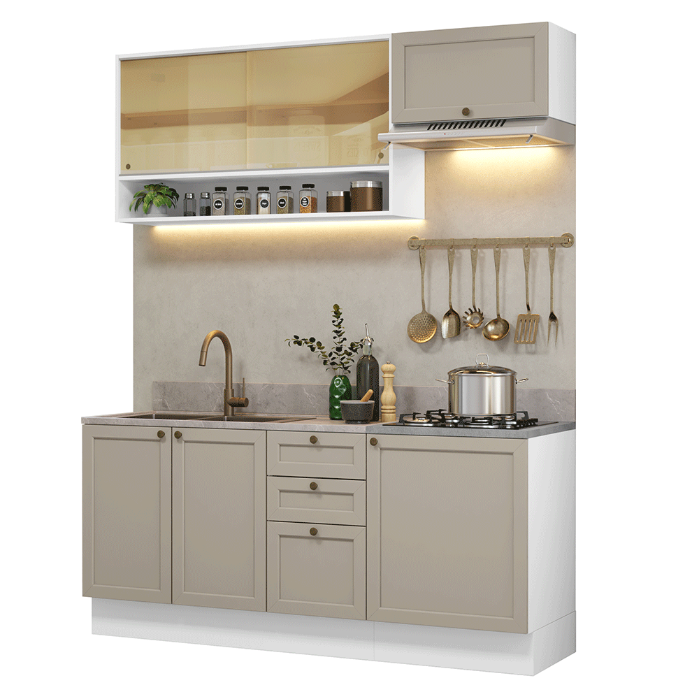 Combo de Cocina Compacta 180 cm Blanco/Crema Vik Madesa 05