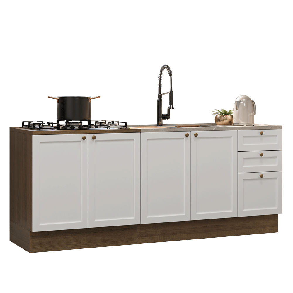 Kit 2 Bajo Mesadas con 3 Cajones 4 Puertas (Sin Mesada) Vik Marrón/Blanco 01