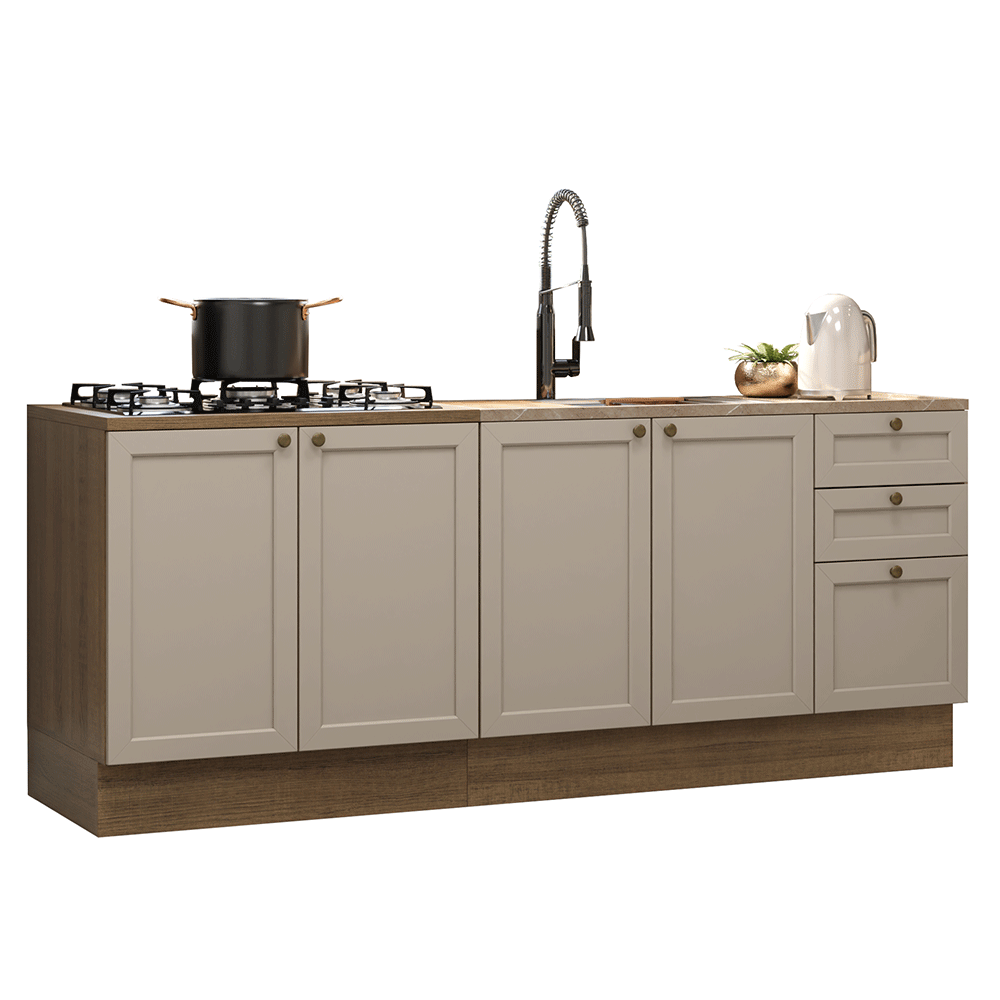 Kit con 2 Bajo Mesada 3 Cajones 4 Purtas (Sin Mesada ni Bacha) Marrón/Crema Vik Madesa 01