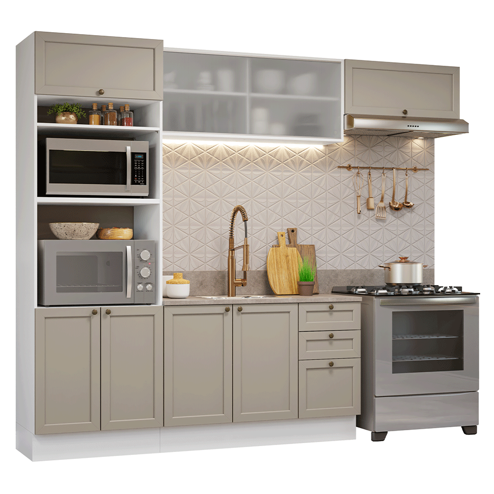 Combo completo de Cocina 270 cm Blanco/Crema Vik Madesa 03