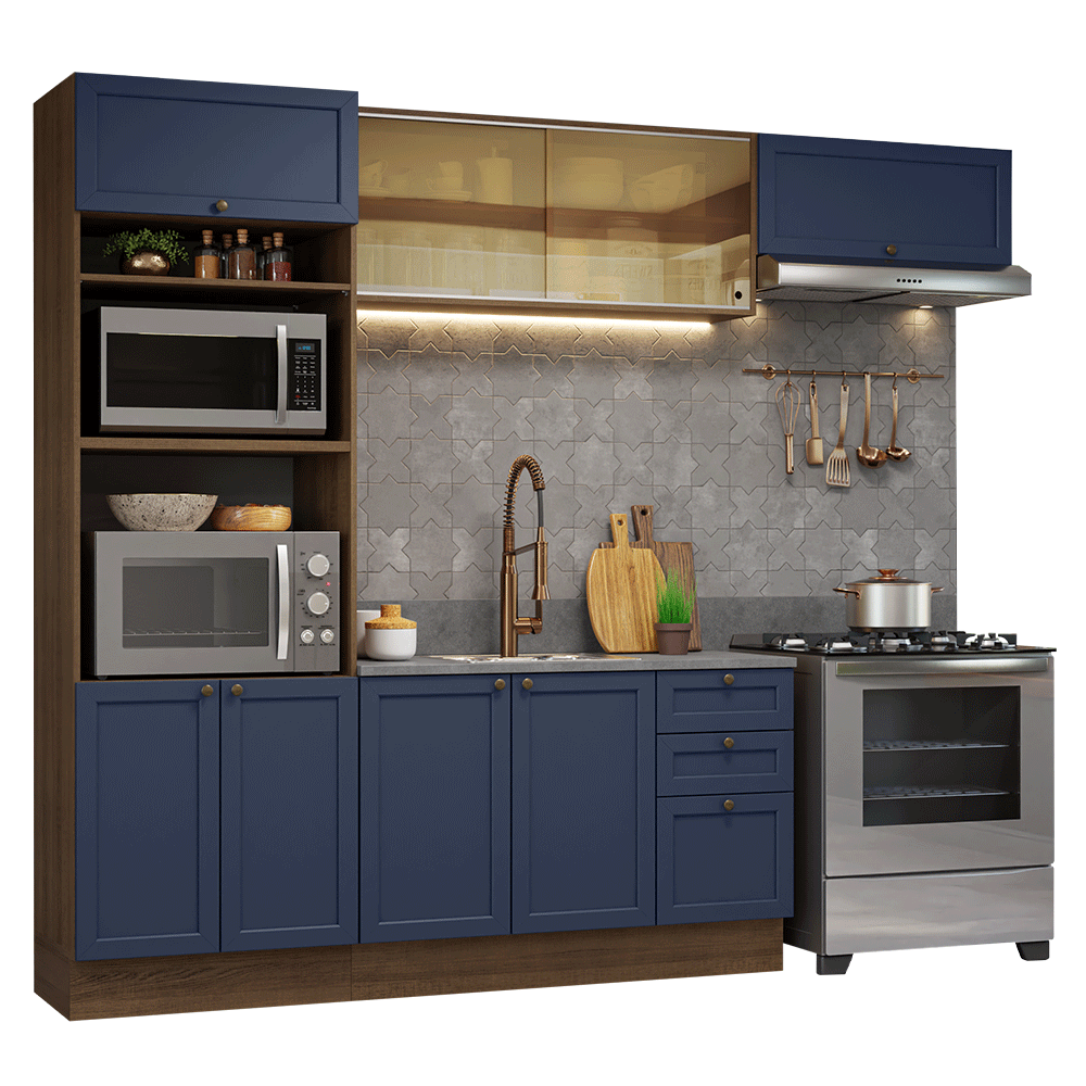 Combo de Cocina 270 cm Vik Marrón/Azul 04