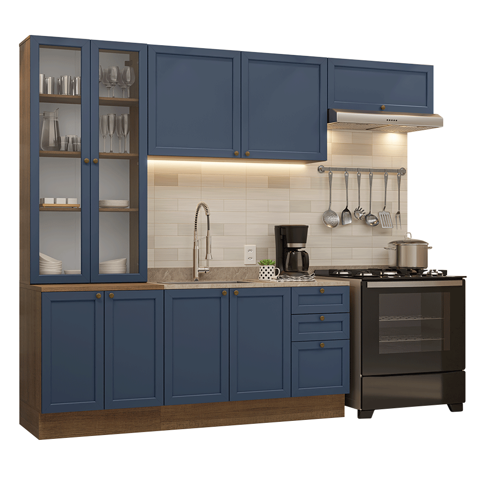 Combo completo de Cocina 270 cm Marrón/Azul Vik Madesa 05