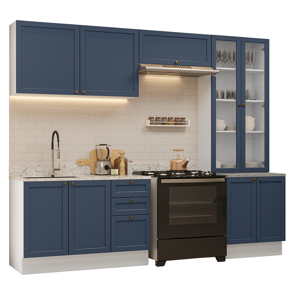 Combo completo de Cocina 270 cm Blanco/Azul Vik Madesa 06