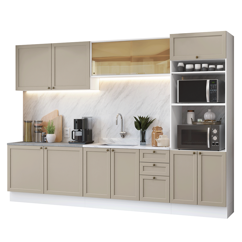 Combo completo de Cocina 310 cm Blanco/Crema Vik Madesa 01