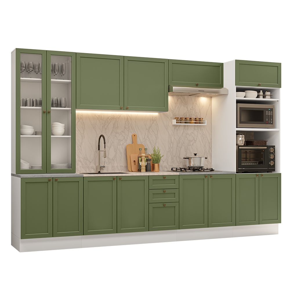 Combo completo de Cocina 340 cm Blanco/Verde Vik Madesa 01
