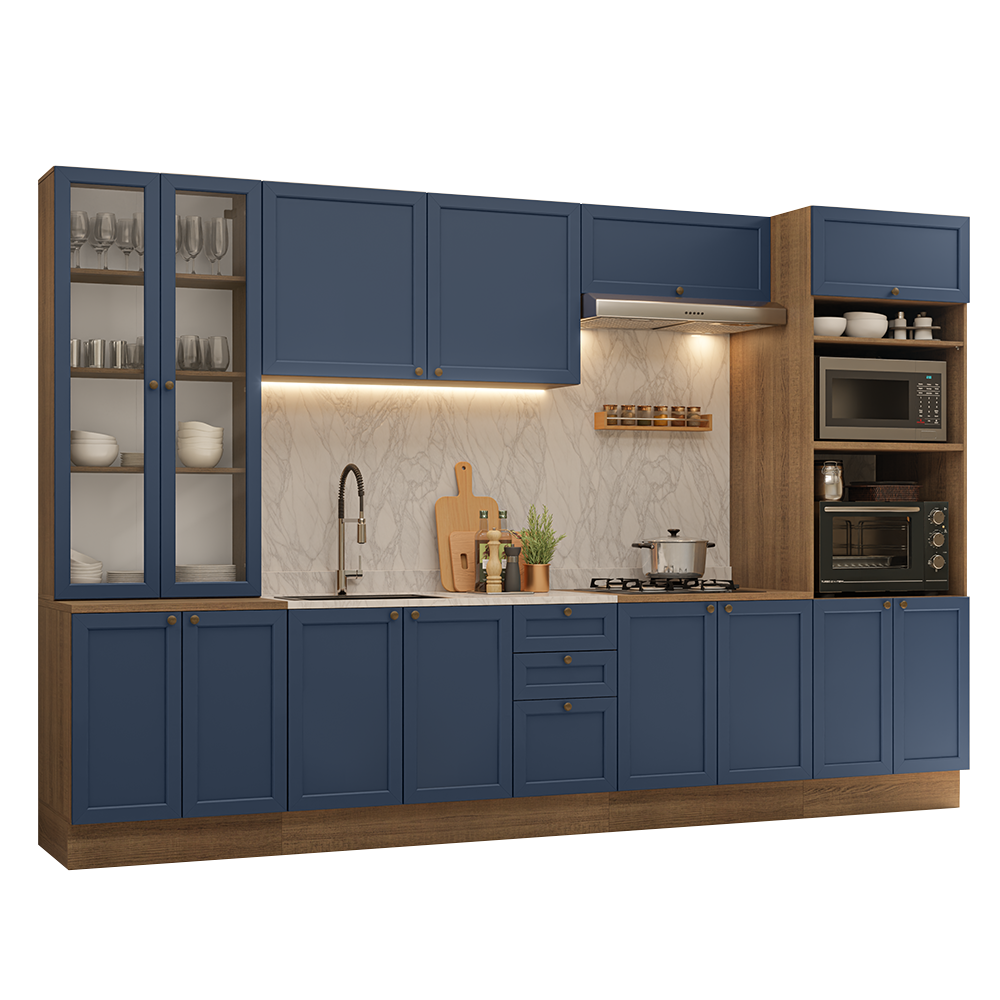 Combo completo de Cocina 340 cm Marrón/Azul Vik Madesa 01