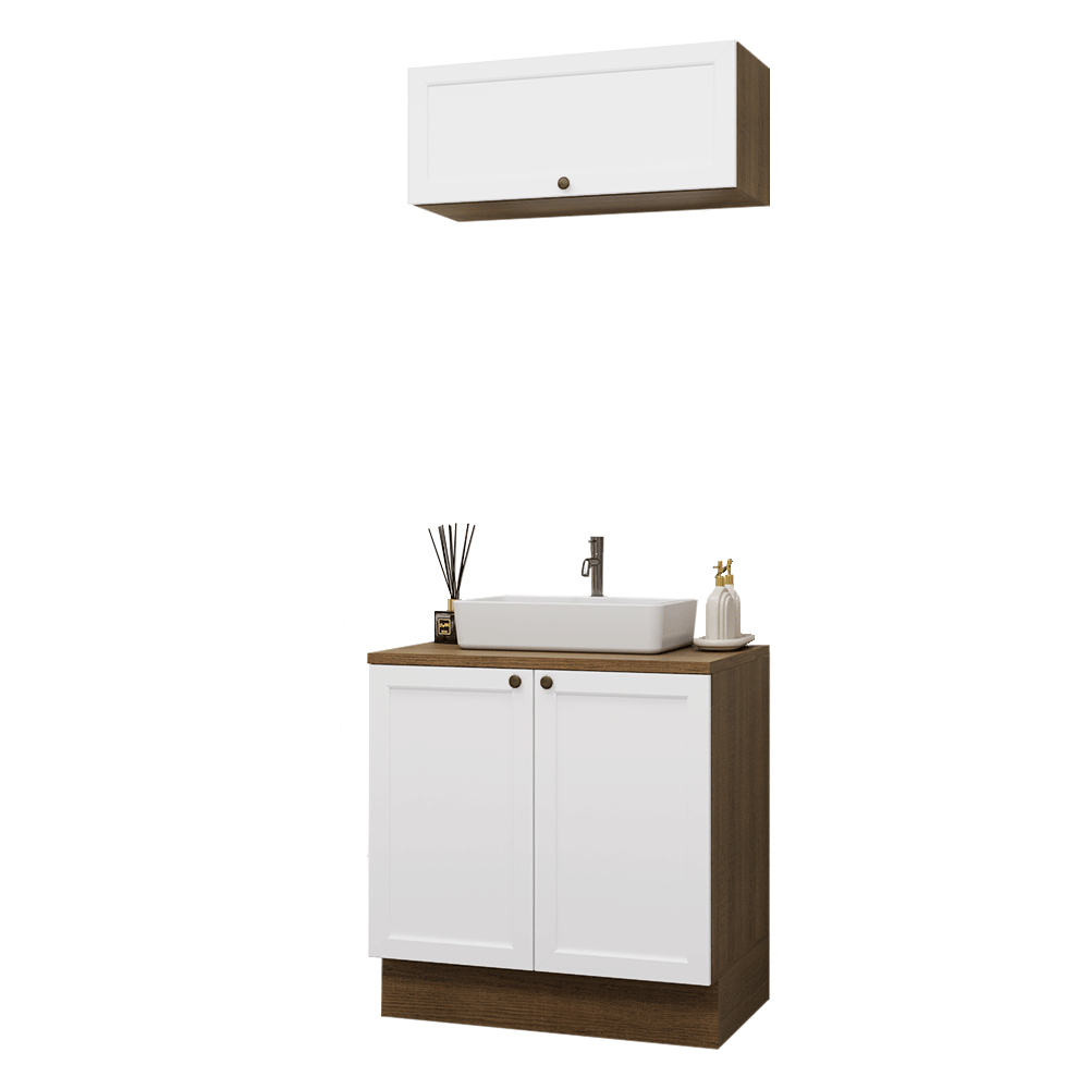 Vanitory 80cm 3 puertas Marrón/Blanco Vik 02