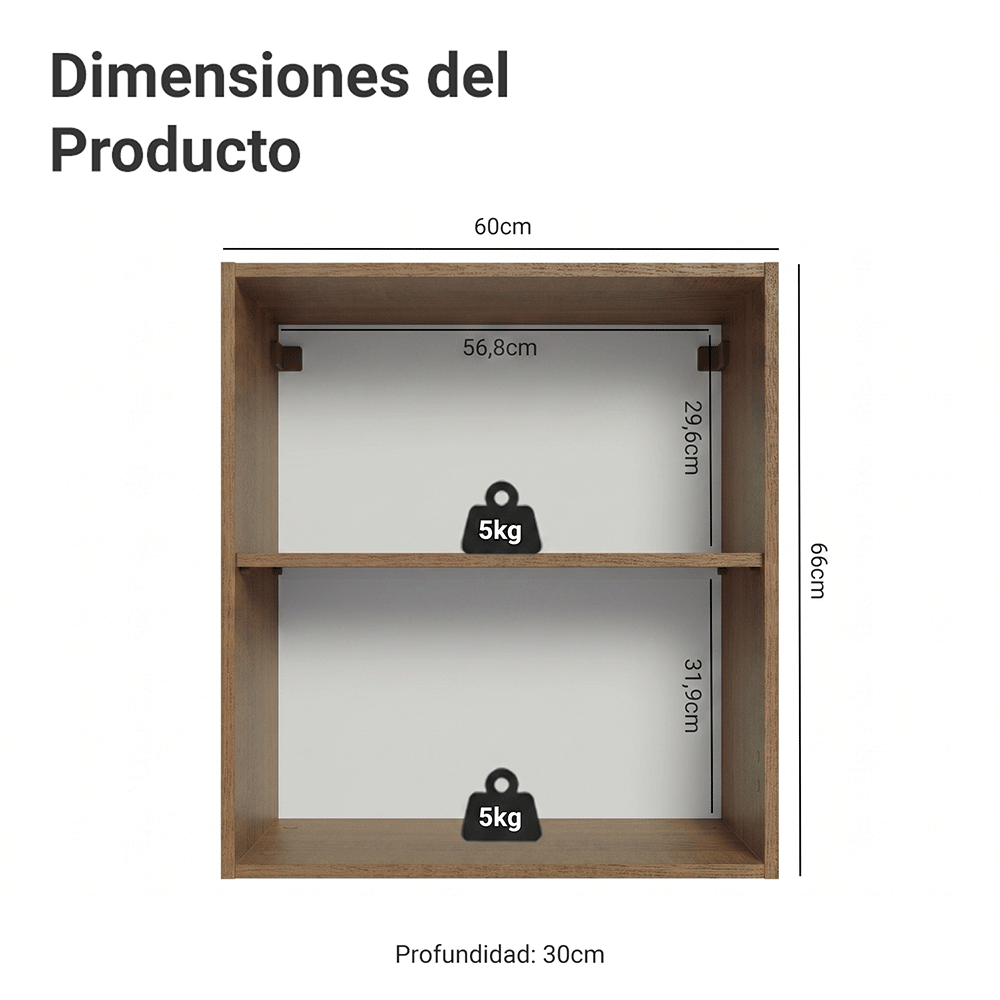 Alacena para Dormitorio 60 cm 2 Nichos Abiertos Marrón Neo Madesa