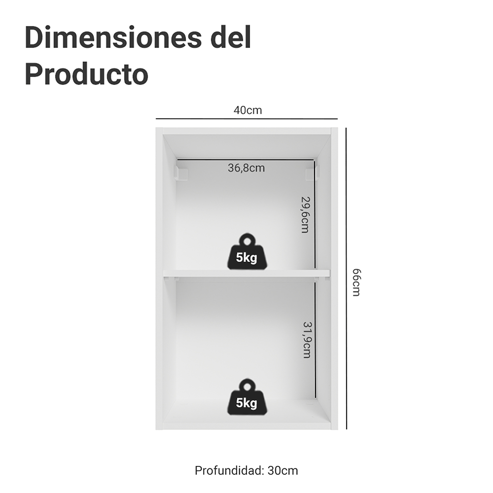 Alacena para Dormitorio 40 cm 2 Nichos Neo Blanco