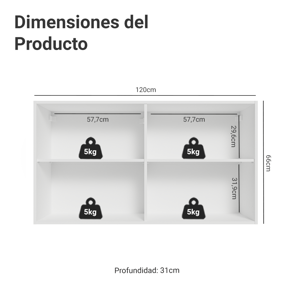 Alacena para Dormitorio 120 cm 2 Puertas Neo Blanco