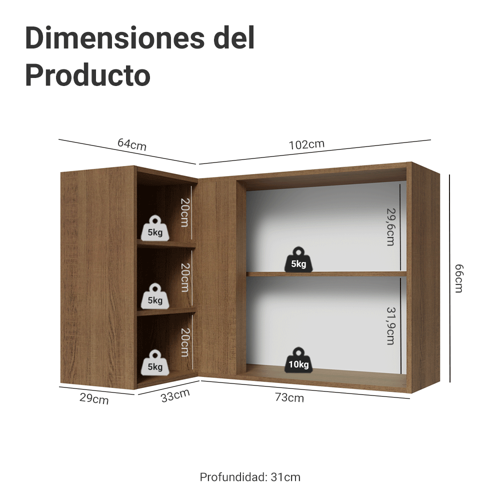 Alacena Esquinera para Dormitorio 1 Puerta y 3 Nichos Marrón Neo Madesa