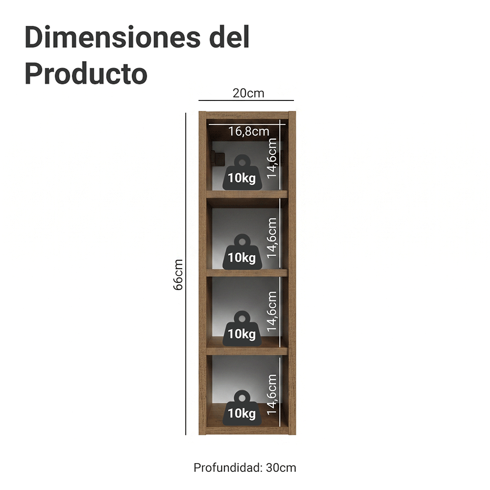 Nicho de Pared 20 cm 4 Repisas Marrón Neo Madesa