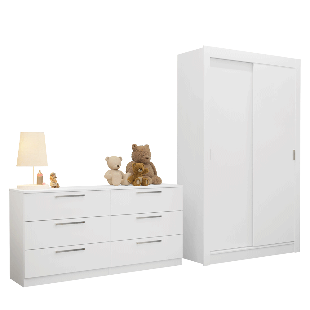 Kit Dormitorio Infantil Madesa Placard y Chifonier 6 Cajones BB 02