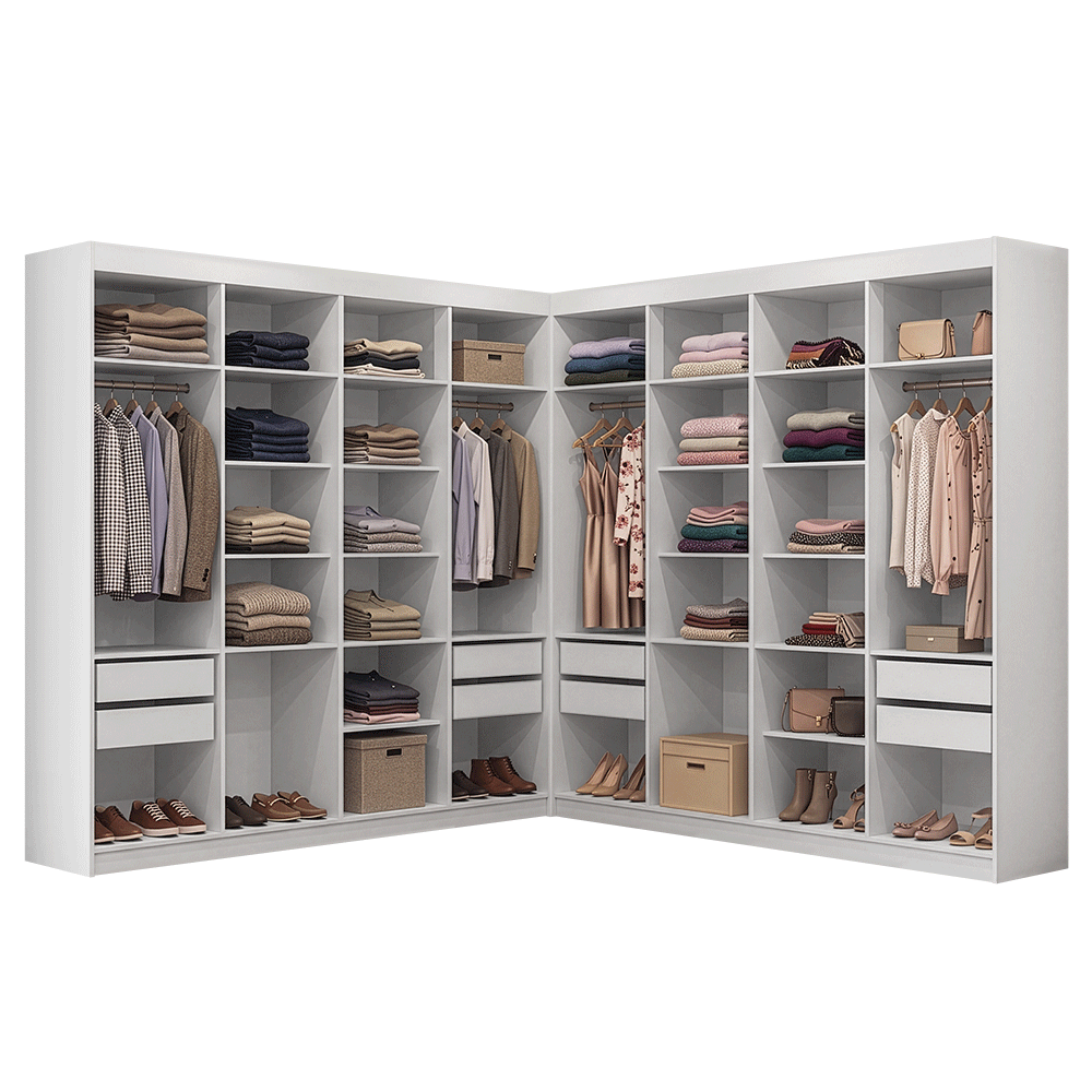 Placard Closet Esquinero 522 cm 8 Cajones Blanco Venus Madesa