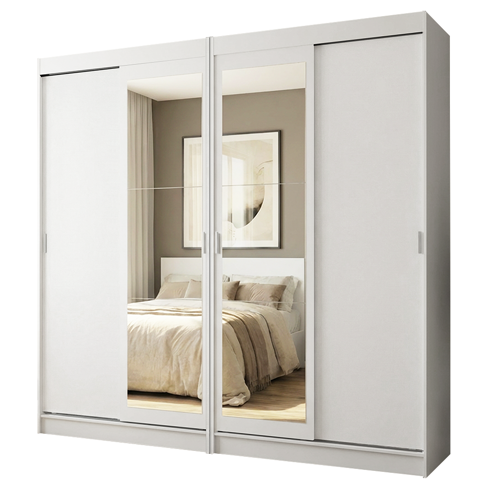 Conjunto 2 Placares 4 Puertas Corredizas con 2 Espejos Blanco Tokio Madesa