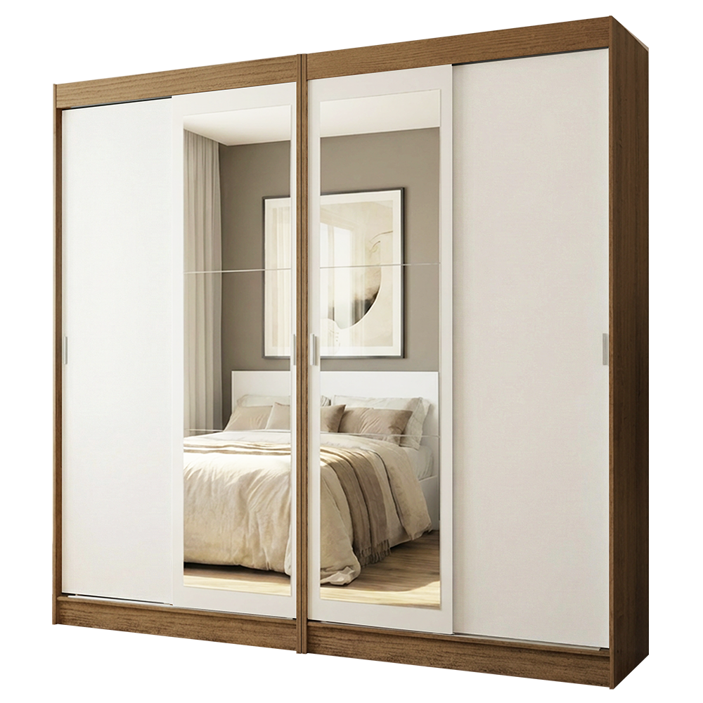 Conjunto 2 Placares 4 Puertas Corredizas con 2 Espejos Marrón/Blanco Tokio Madesa