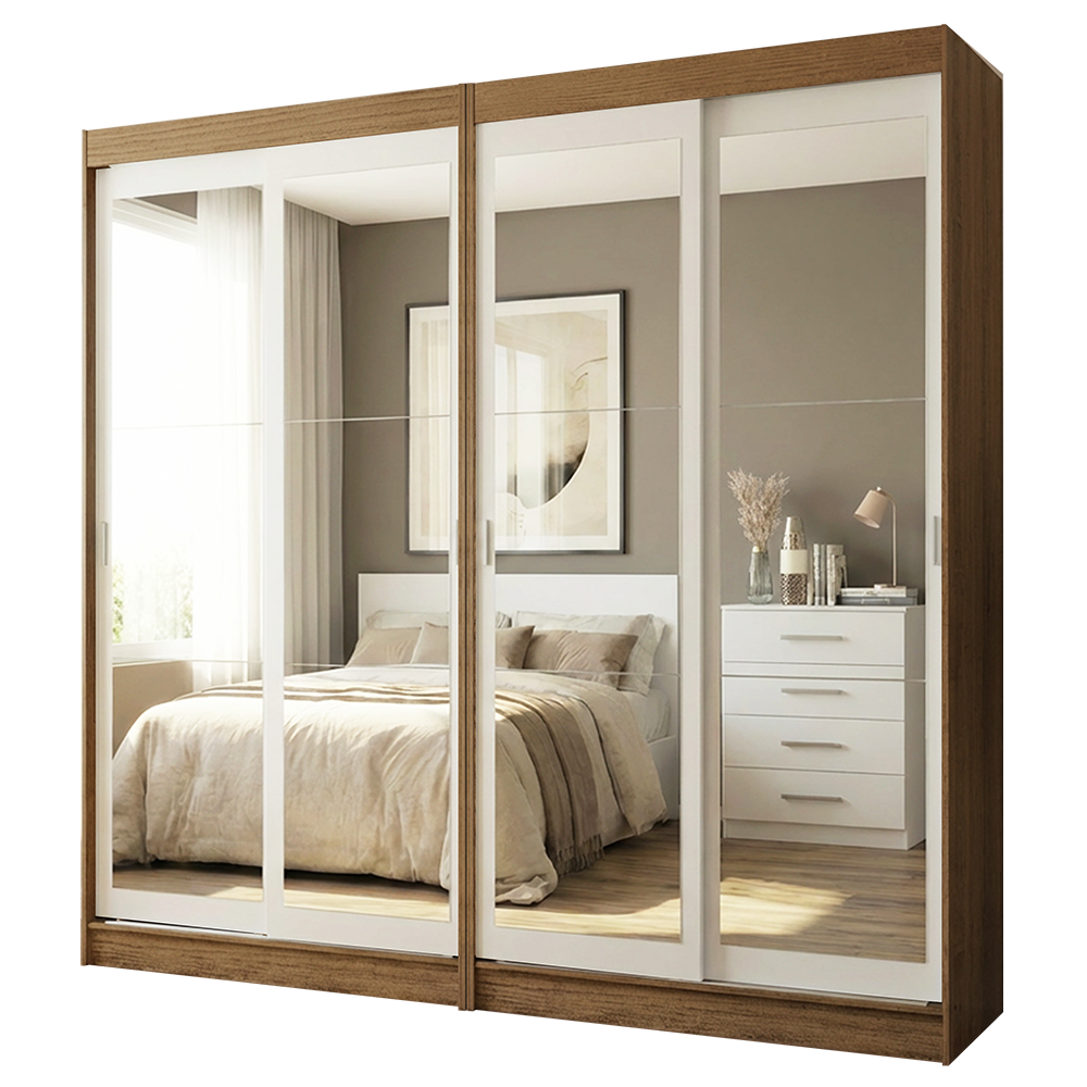Conjunto 2 Placares 4 Puertas Corredizas con 4 Espejos Marrón/Blanco Tokio Madesa