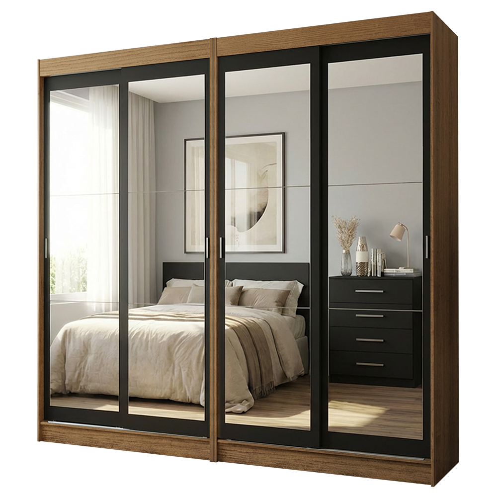 Conjunto 2 Placares 4 Puertas Corredizas con 4 Espejos Marrón/Negro Tokio Madesa
