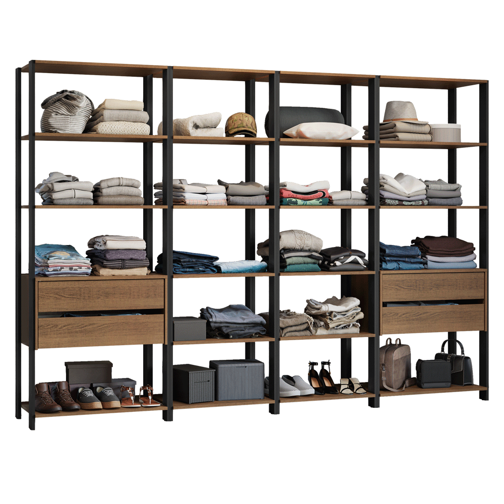 Ropero Placard 258 cm 4 Cajones 18 Repisas Valencia Marrón/Negro