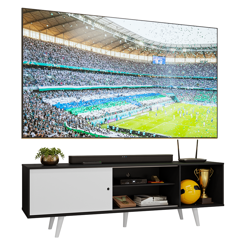 Rack para TV hasta 80 pulgadas, 160 cm de ancho, con patas, Negro/Blanco Torino