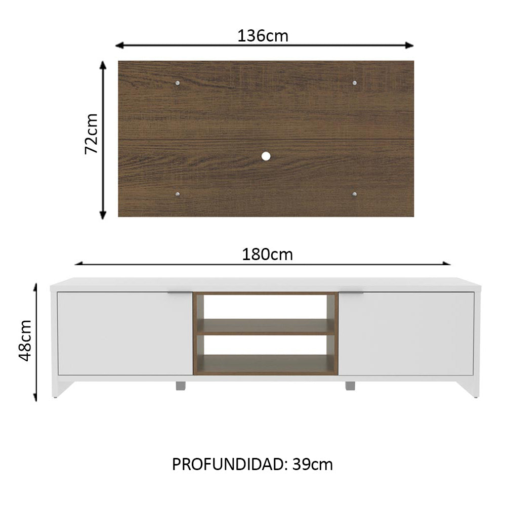 Rack Madesa Metz con Panel para TV hasta 55 Pulgadas Blanco/Marrón/Marrón